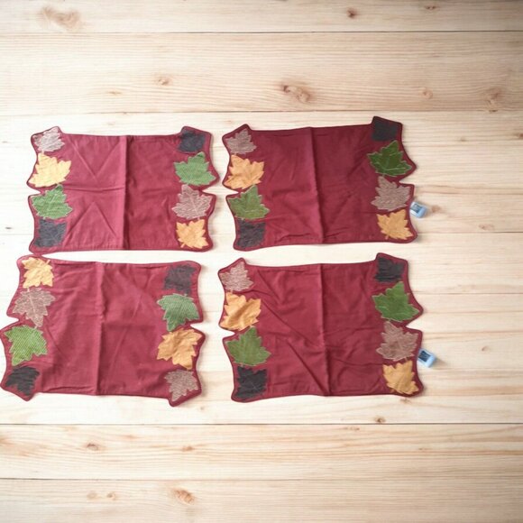 Placemats Autumn Fall Leaves Colorful Patched Embroidered 4 piece set Halloween - Picture 11 of 11